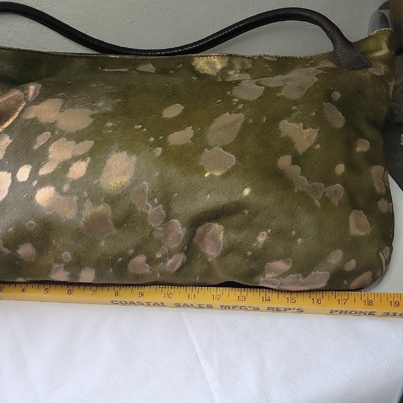 MAURIZIO TAIUTI Made Italy Calf Hair Leather Shoulder Bag Green and Brown - Picture 3 of 13